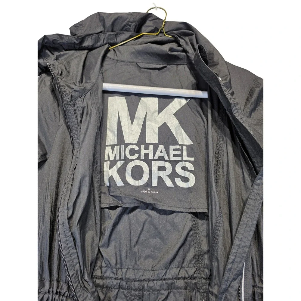 Michael Kors Womens Black Lightweight Hooded Anorak Jacket Bubble Hem Medium